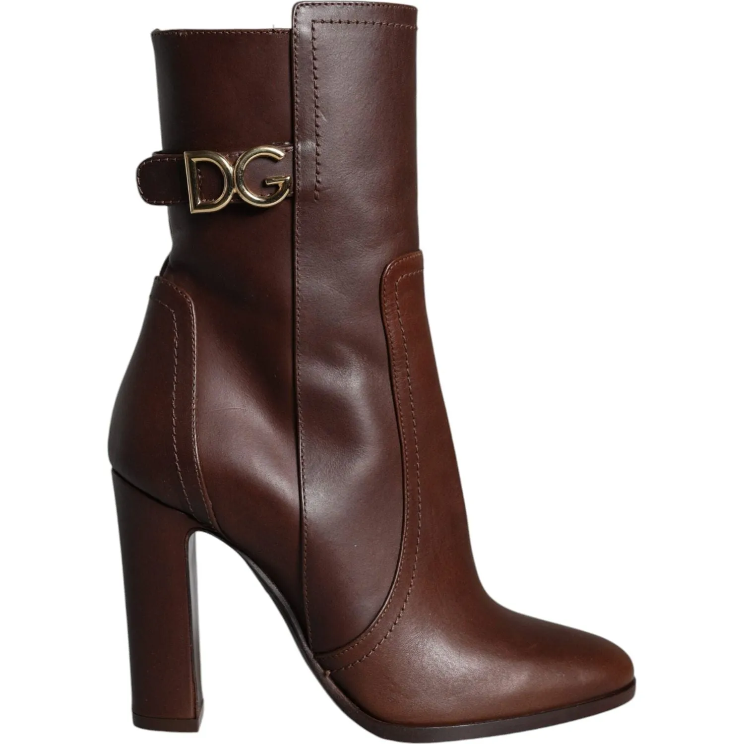 Dolce & Gabbana Brown Leather Heels Mid Calf Boots Shoes