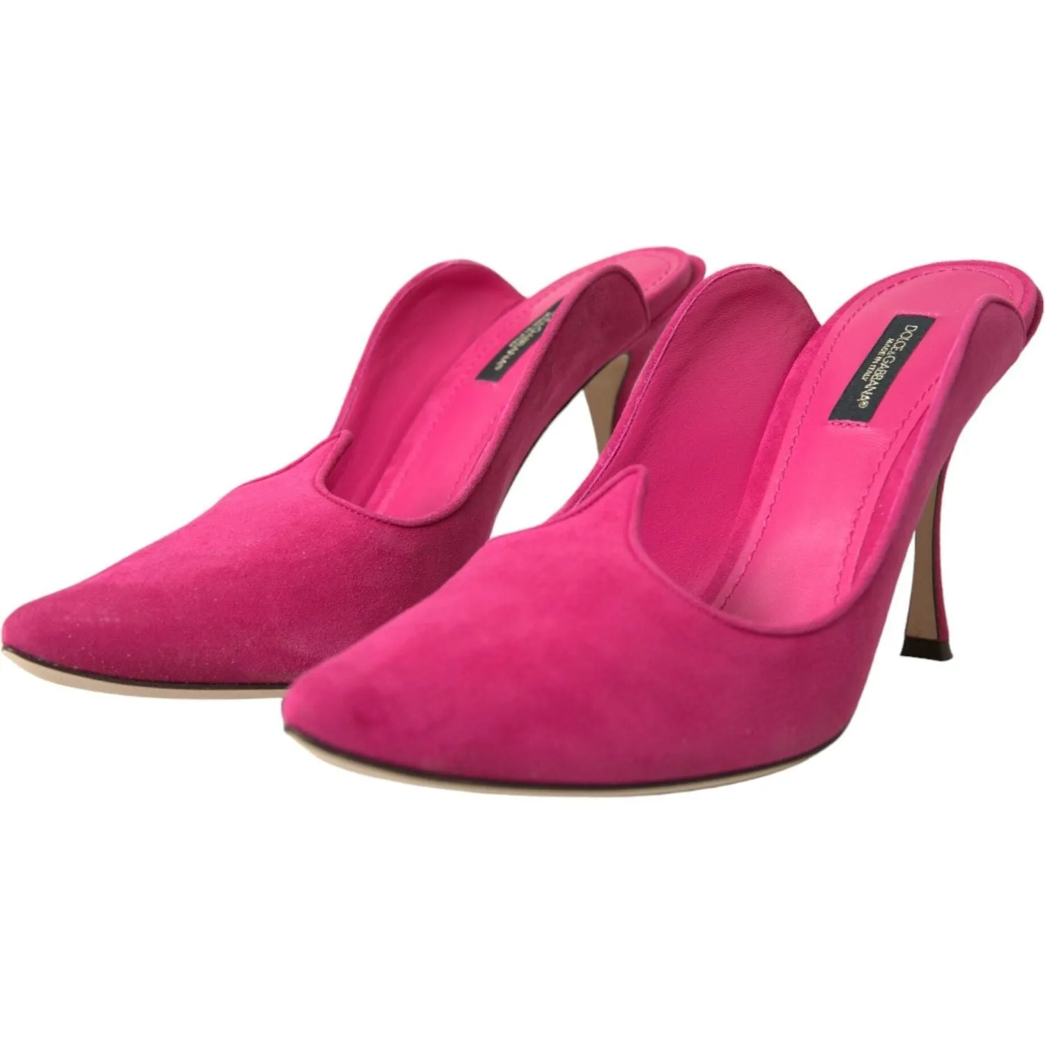 Dolce & Gabbana Fuchsia Suede Leather Mules Sandals Shoes