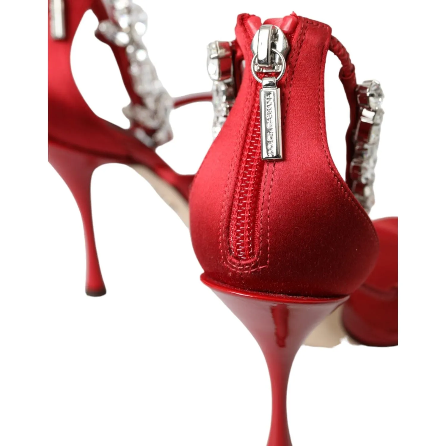 Dolce & Gabbana Red Keira Satin Crystals Sandals Heels Shoes