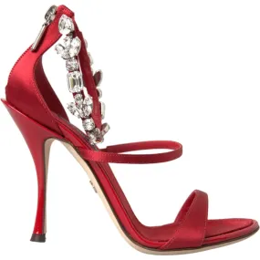 Dolce & Gabbana Red Keira Satin Crystals Sandals Heels Shoes