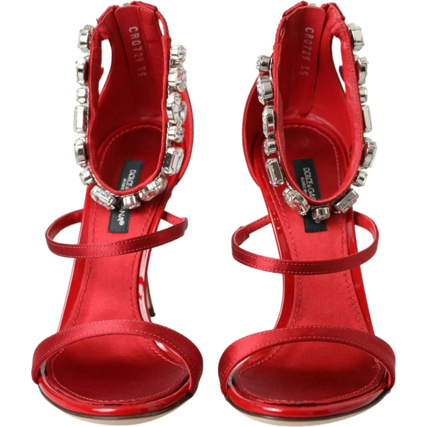 Dolce & Gabbana Red Keira Satin Crystals Sandals Heels Shoes