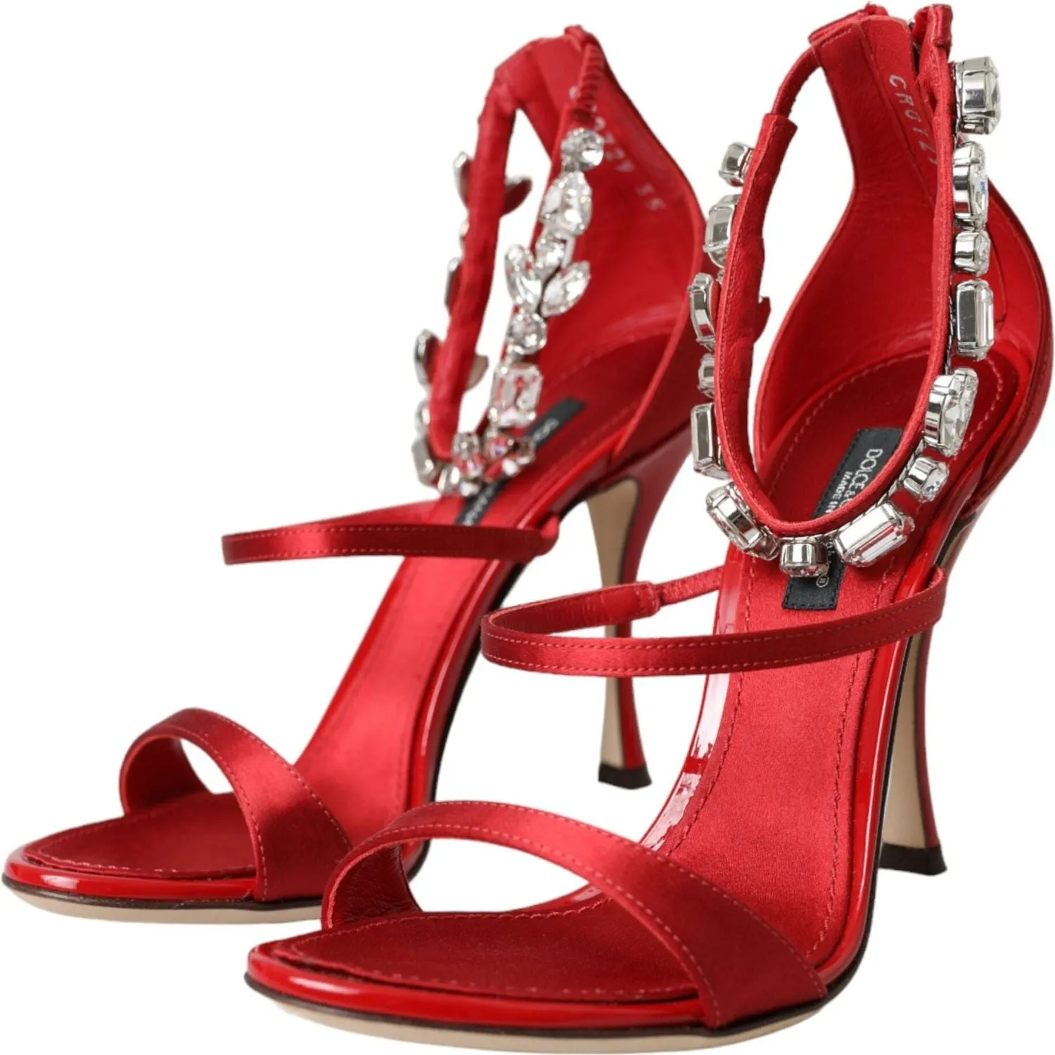 Dolce & Gabbana Red Keira Satin Crystals Sandals Heels Shoes