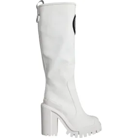 Dolce & Gabbana White Cotton Logo Heels Knee High Boots Shoes