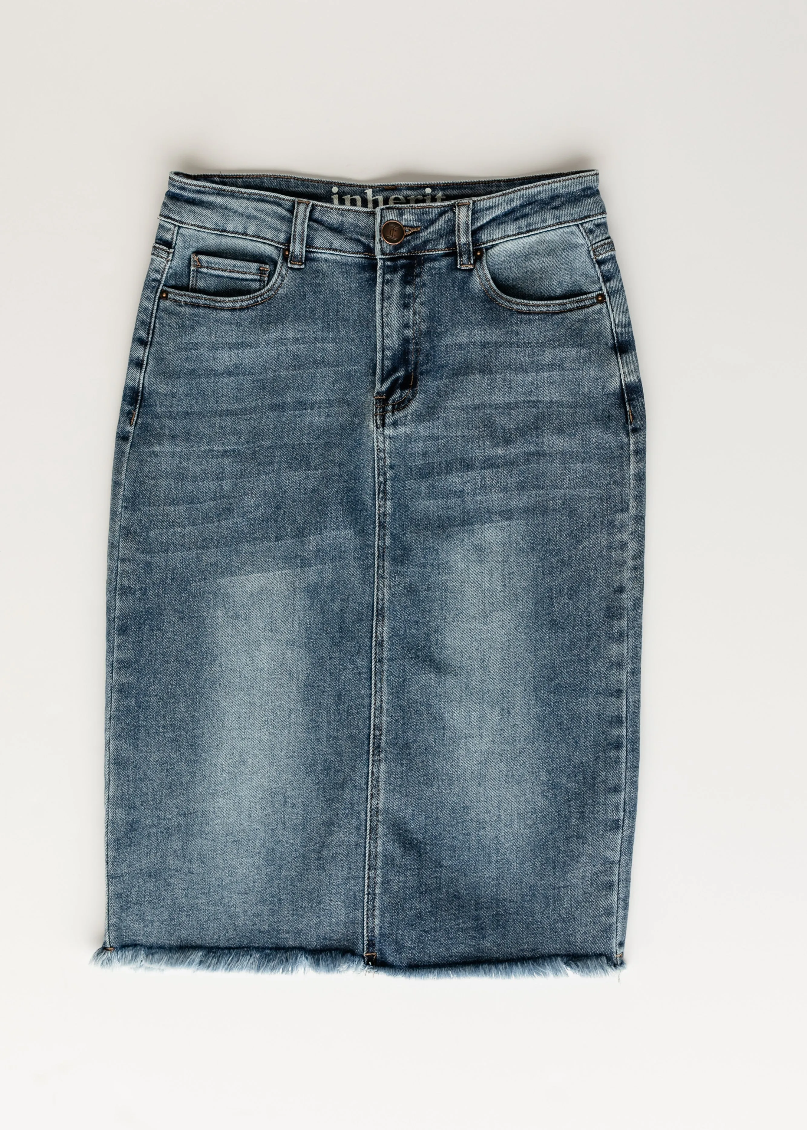 Drew Vintage Wash Raw Hem Midi Denim Skirt - FINAL SALE