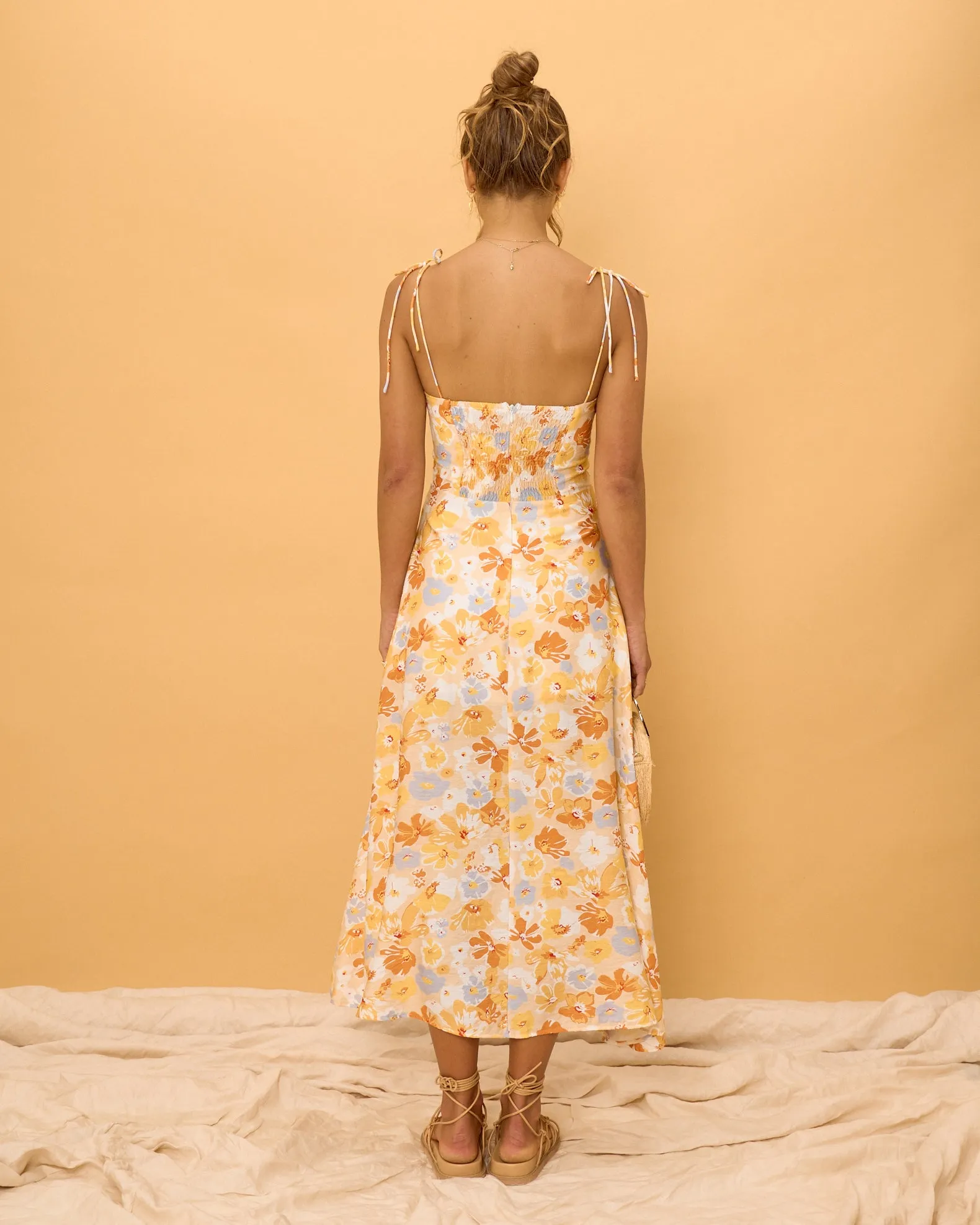 Elise Yellow Floral Midi Dress