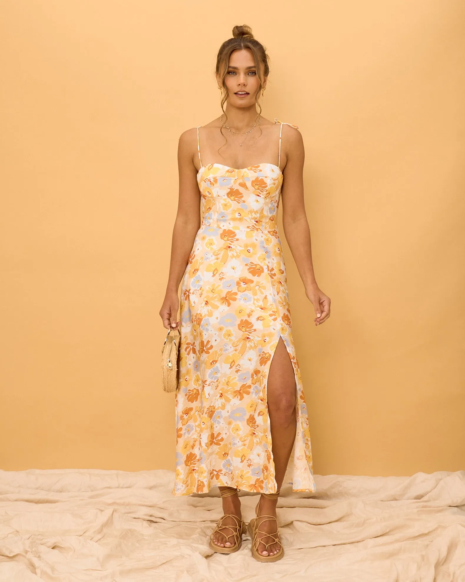 Elise Yellow Floral Midi Dress