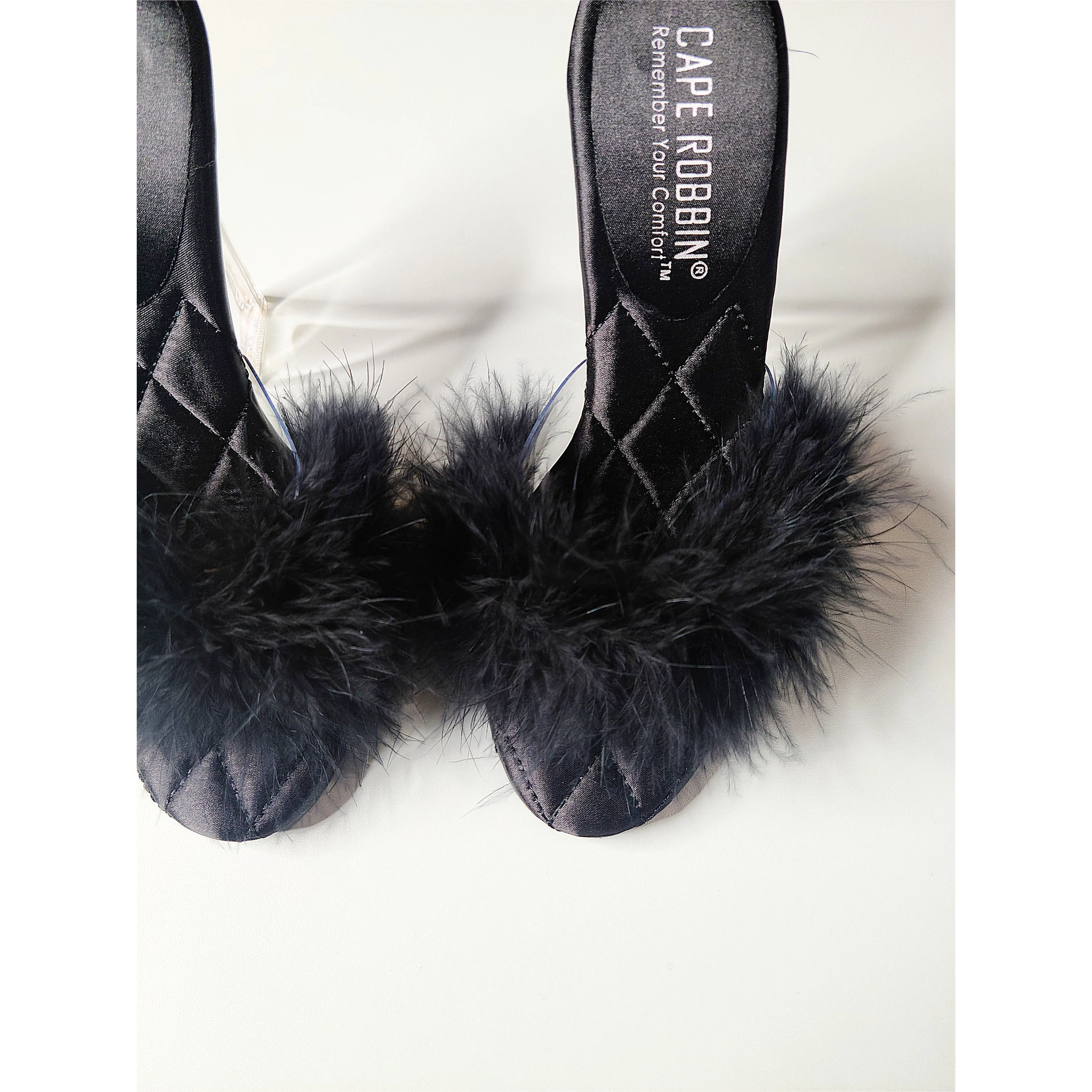 Emberly Faux Feather Mule - Black