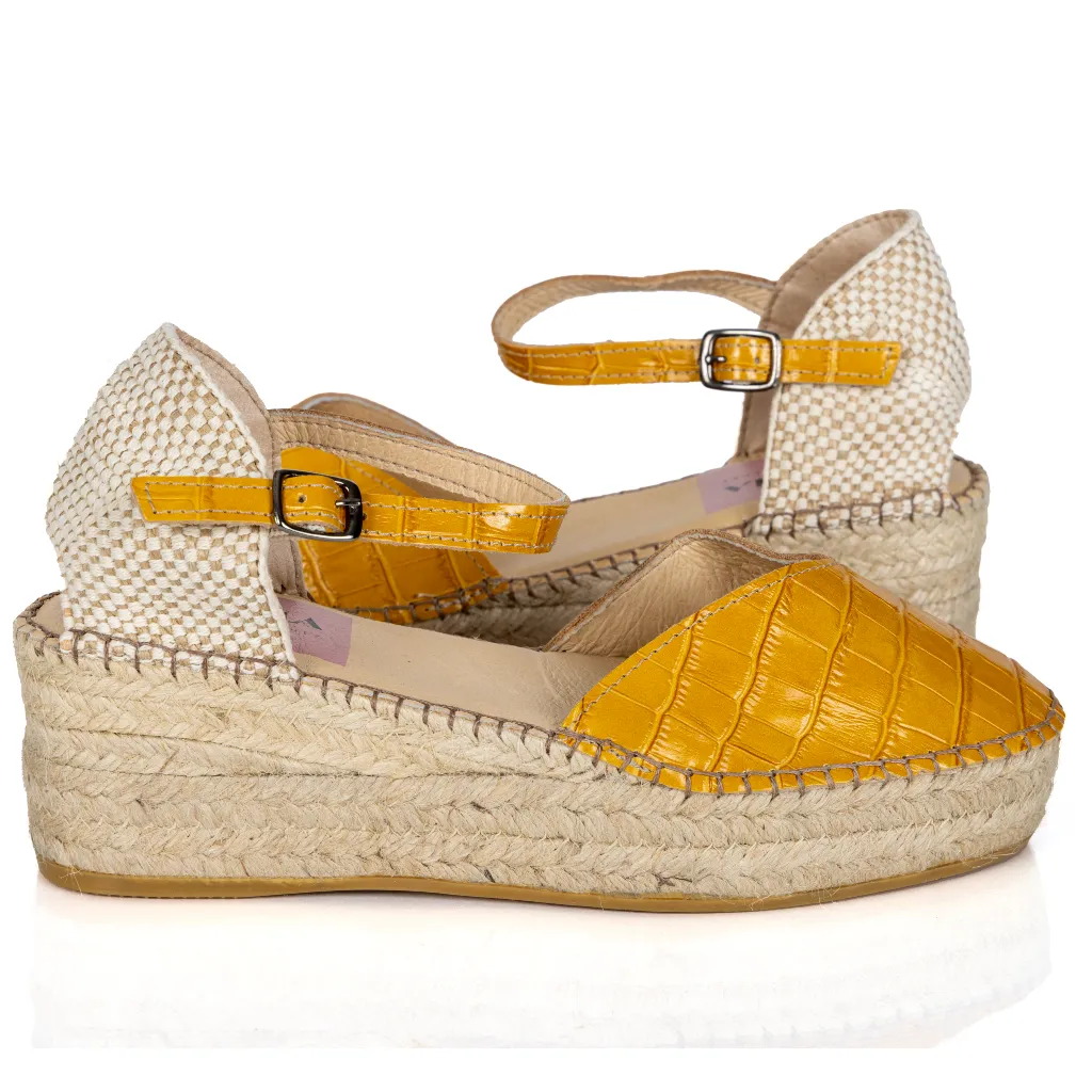 Espadrille Wedges Cap Cana Yellow Crocodile