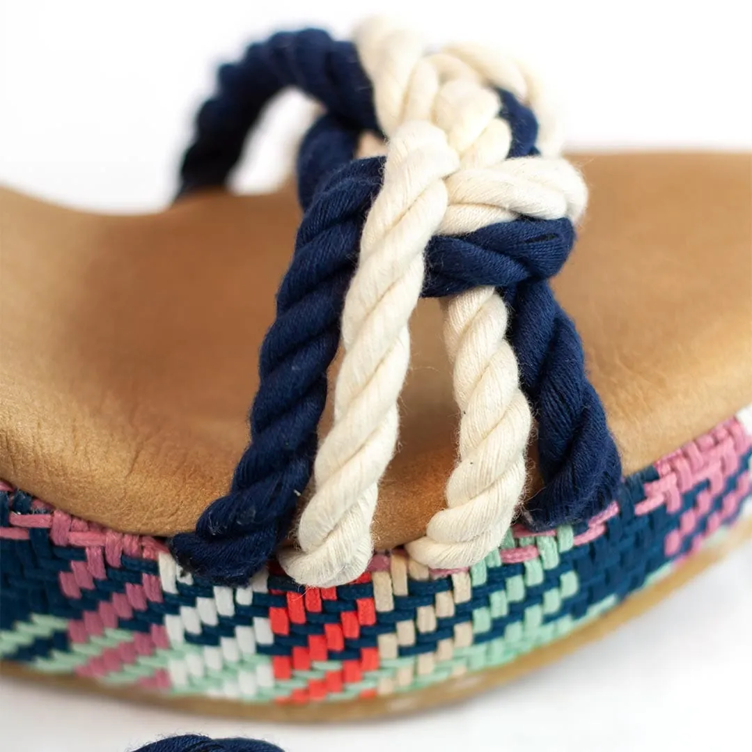 Evelyn Vegan Cotton Rope Wedge Sandals | Blue