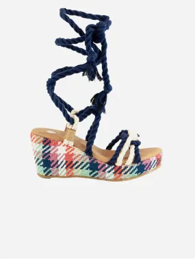 Evelyn Vegan Cotton Rope Wedge Sandals | Blue