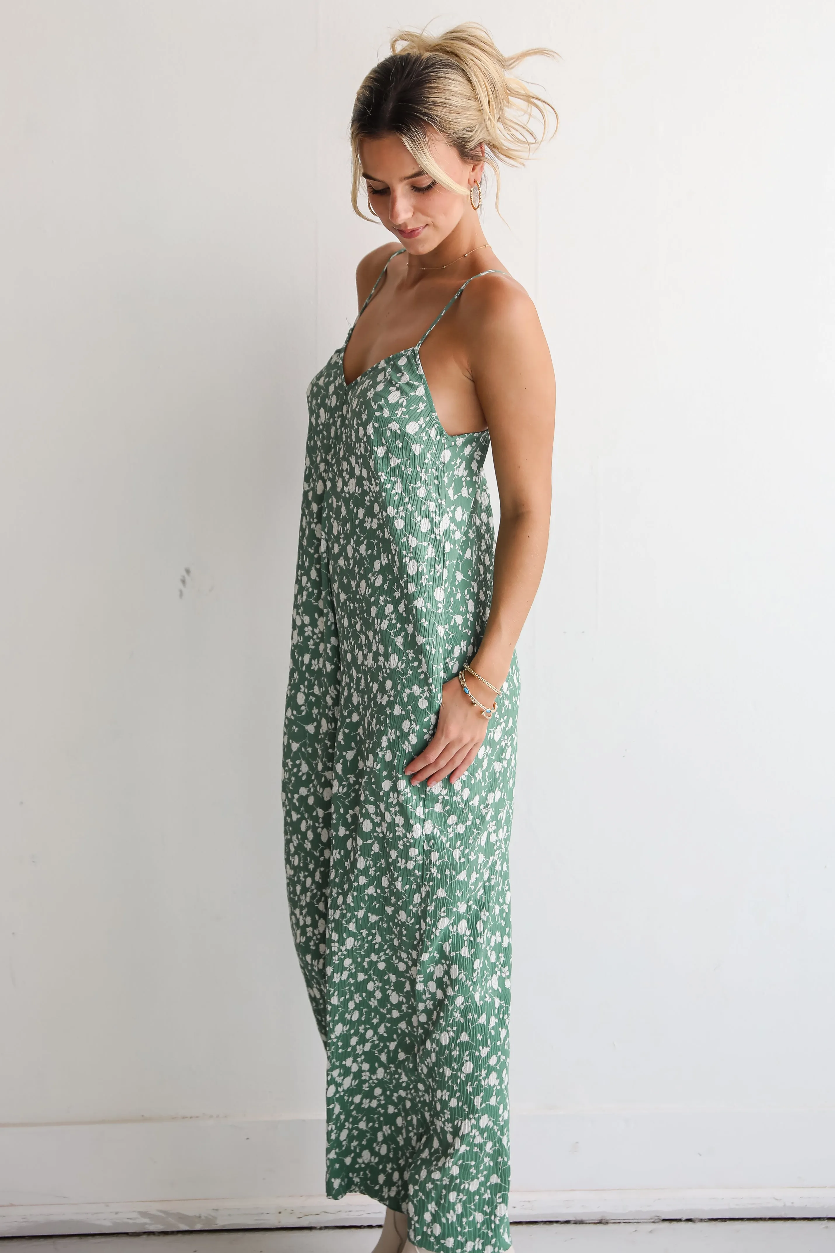 FINAL SALE - Bright Perspective Green Floral Wide Leg Jumpsuit