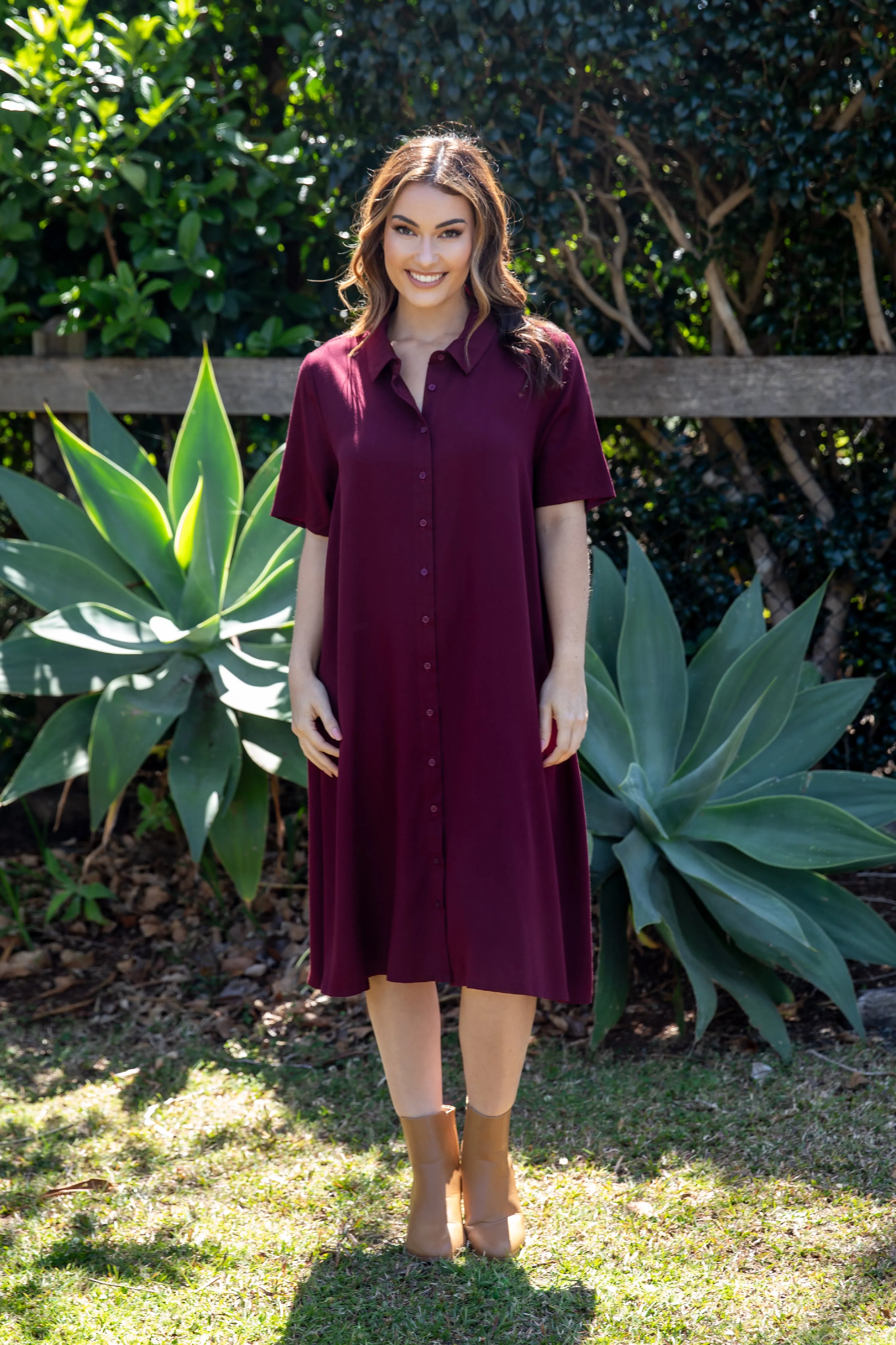 FINAL SALE Everyday Midi Dress in Burgundy