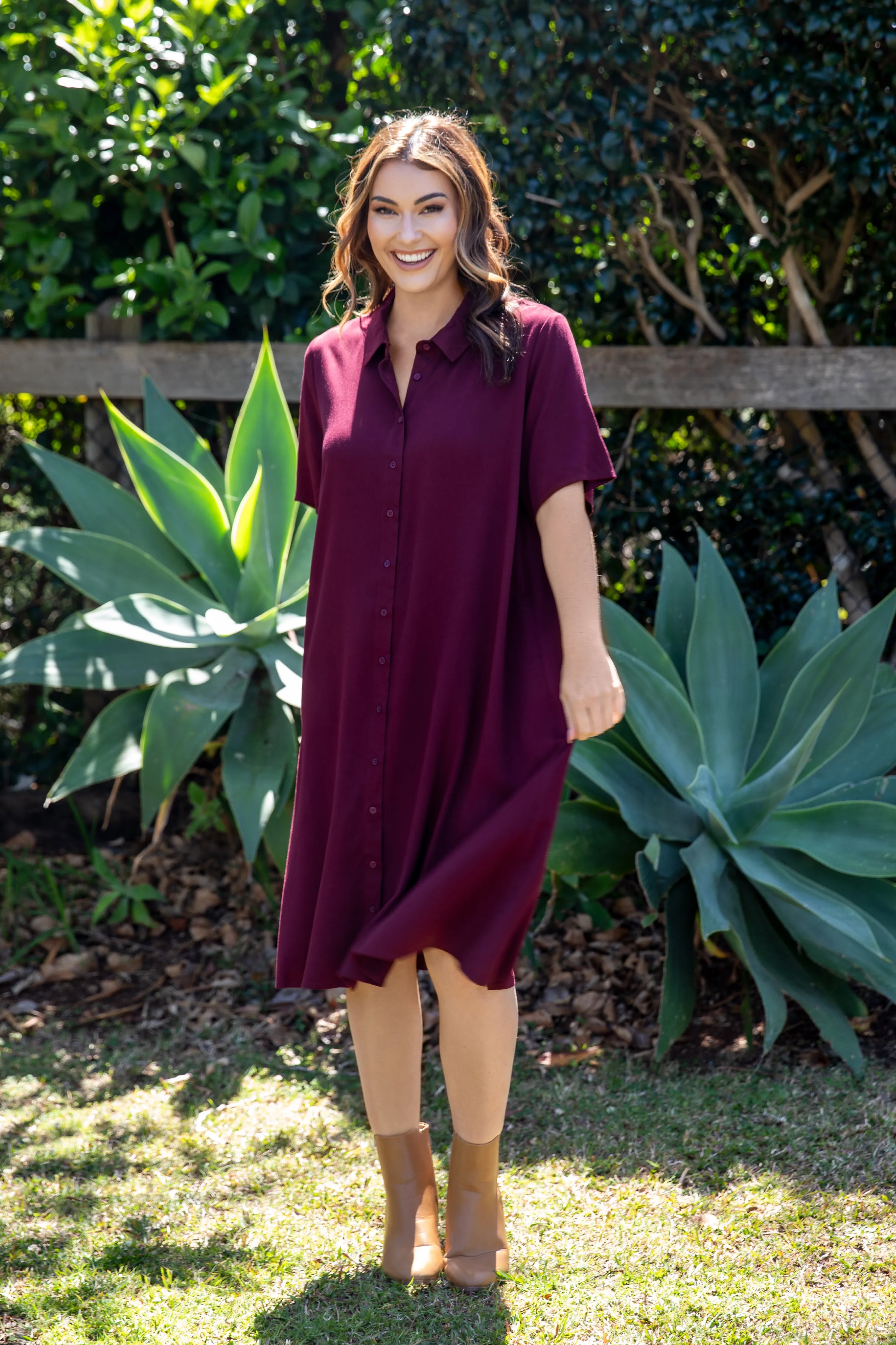 FINAL SALE Everyday Midi Dress in Burgundy