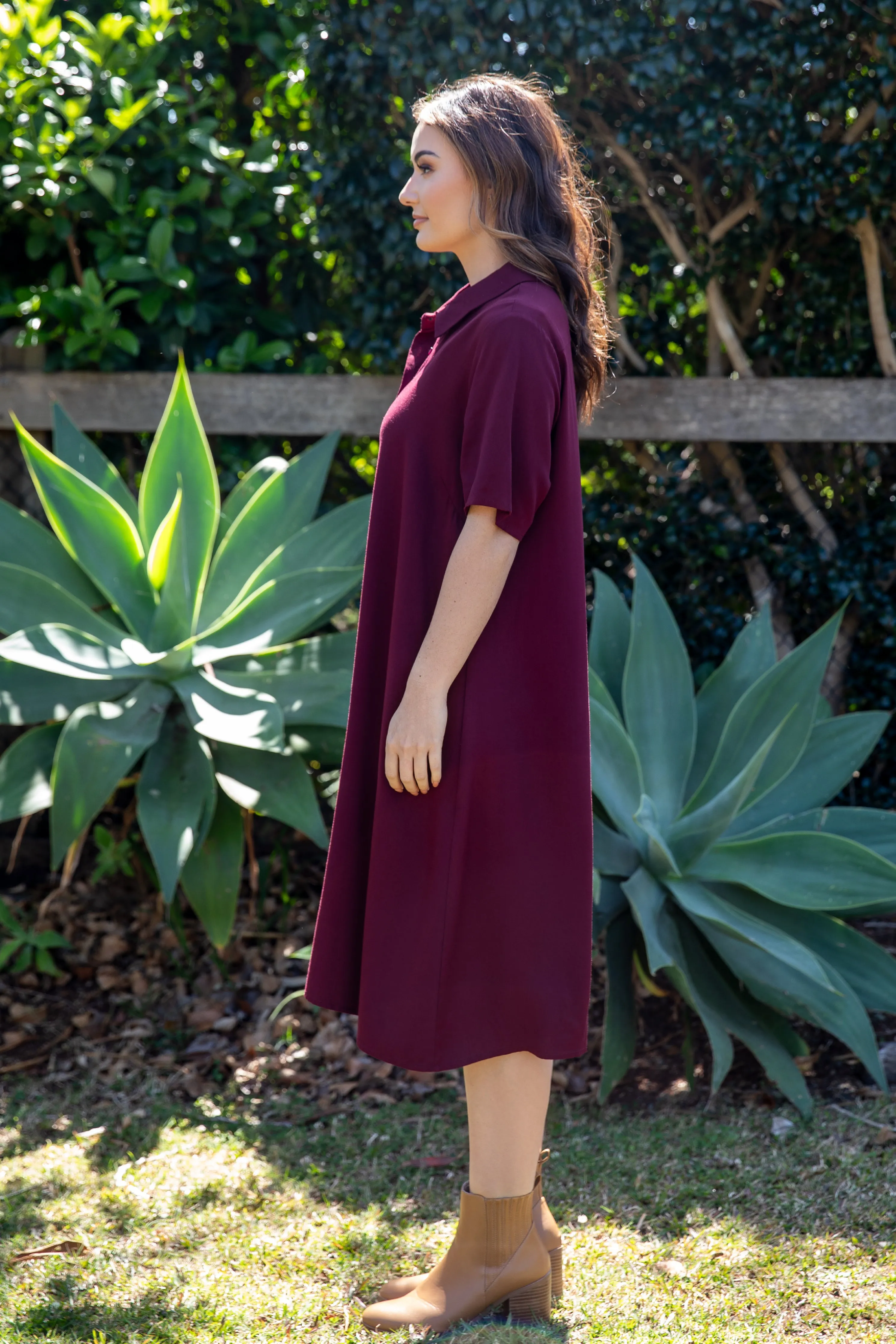 FINAL SALE Everyday Midi Dress in Burgundy