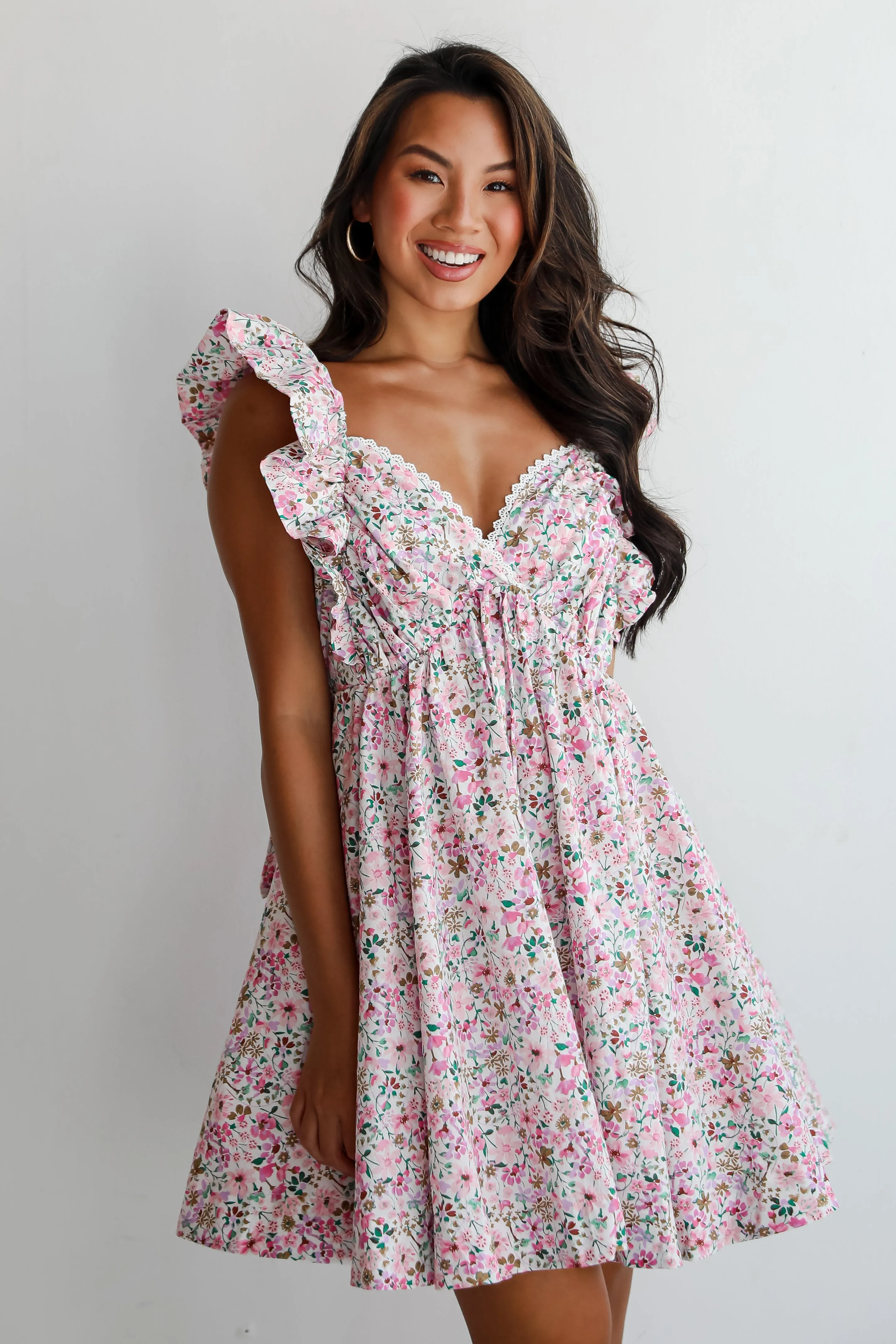 FINAL SALE - Exclusive Sweetness Pink Floral Ruffle Mini Dress