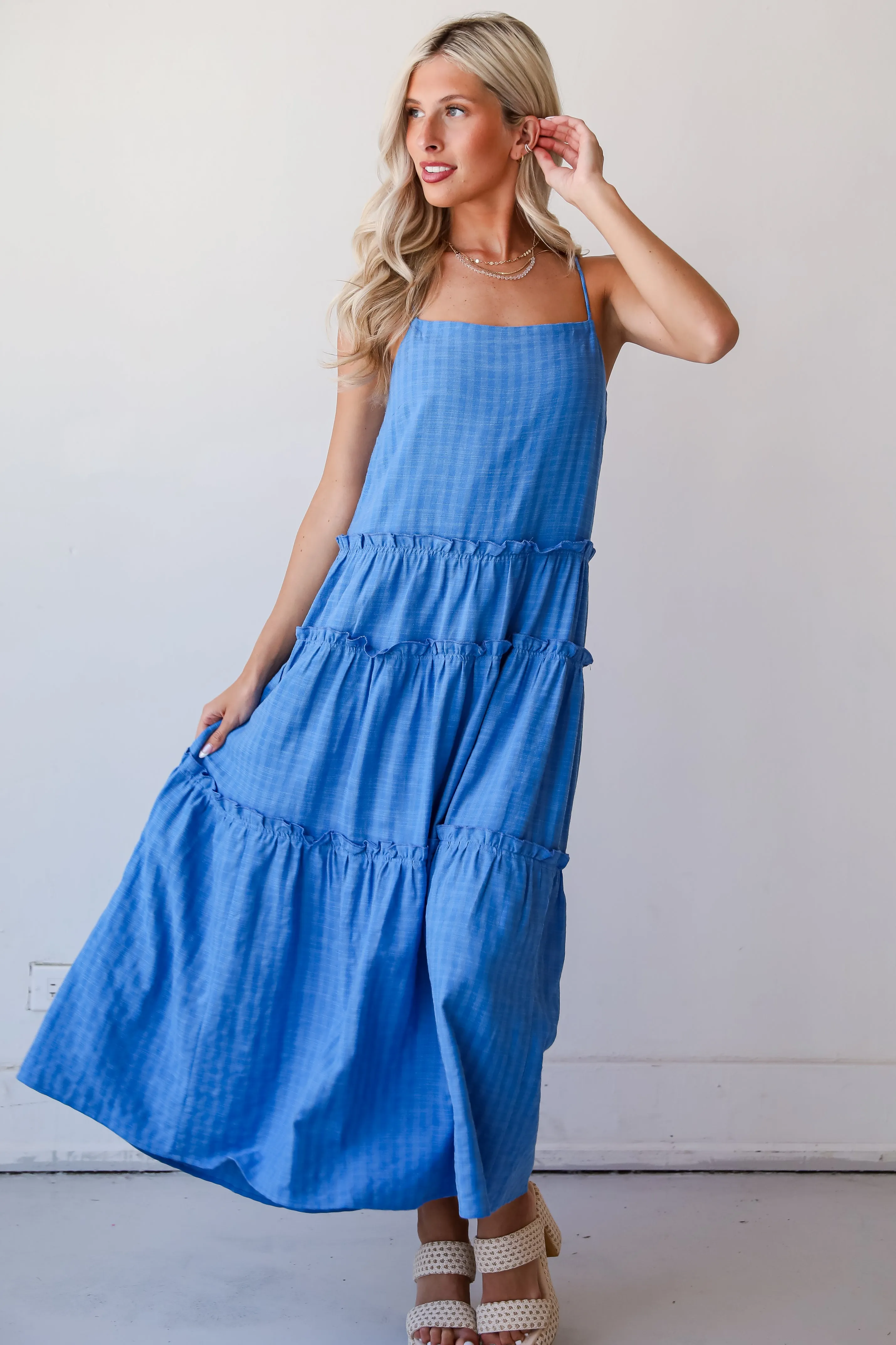 FINAL SALE - Uncommon Charm Blue Tiered Maxi Dress