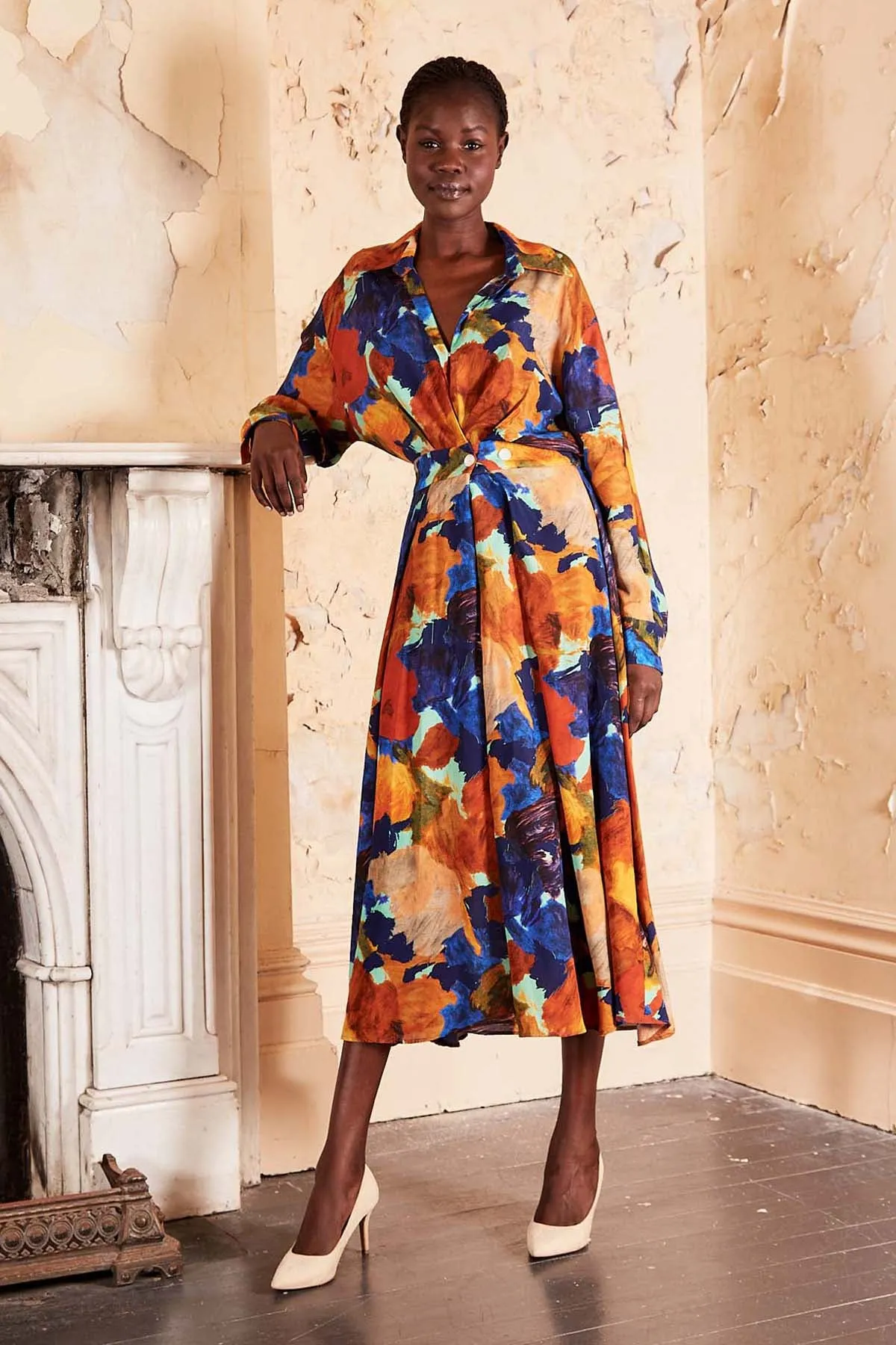 Fiorella Parisian Midi Wrap Dress Earth in Viscose