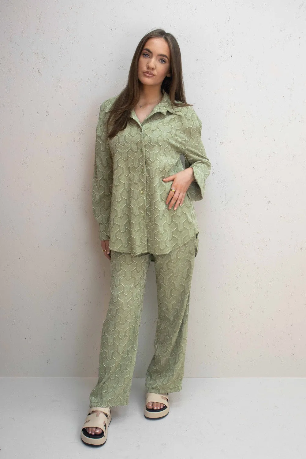 Florence Green Button Up Shirt & Straight Leg Trouser Co-Ord Set