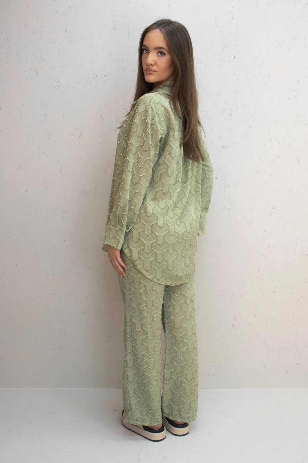 Florence Green Button Up Shirt & Straight Leg Trouser Co-Ord Set