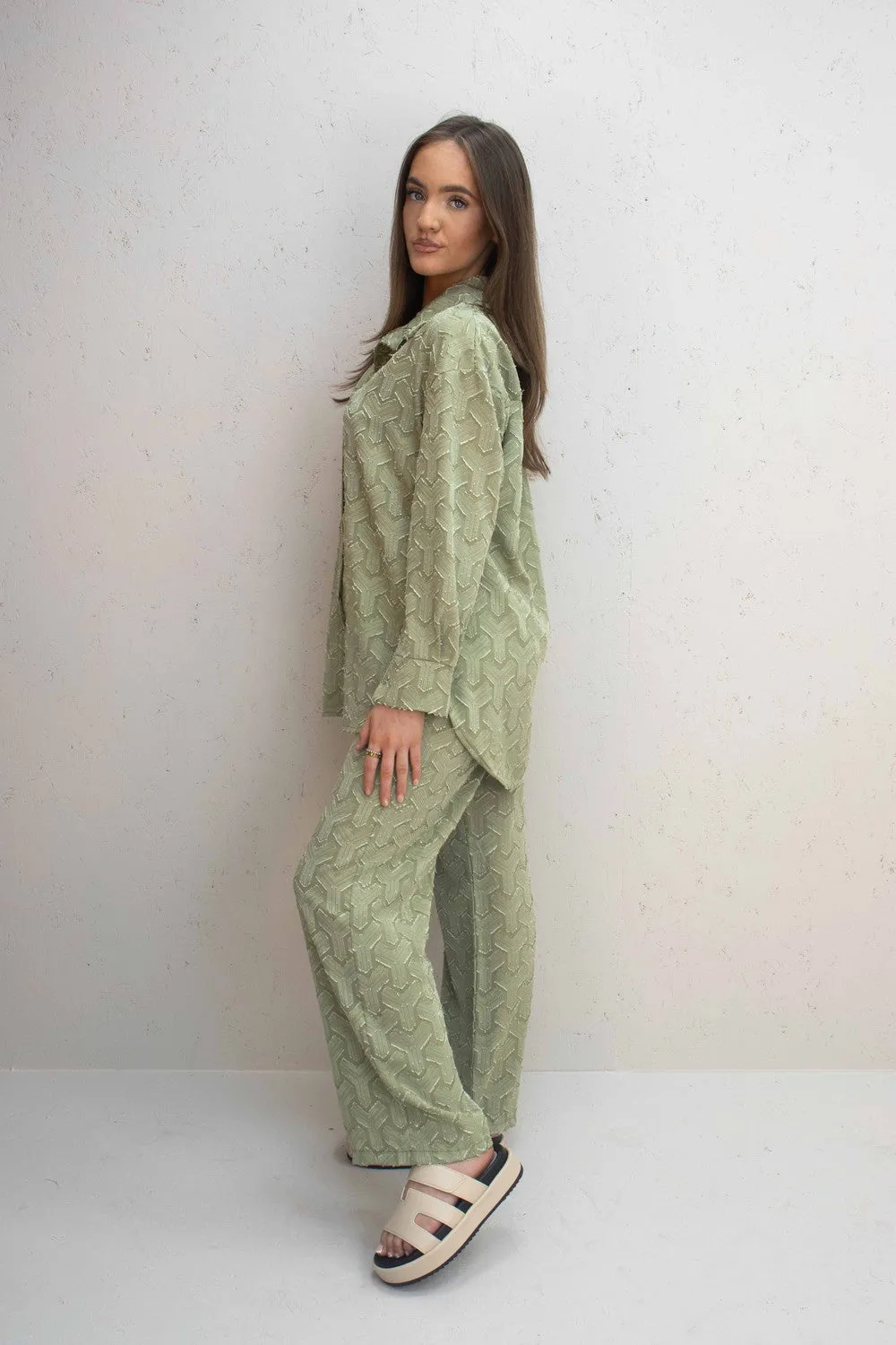 Florence Green Button Up Shirt & Straight Leg Trouser Co-Ord Set