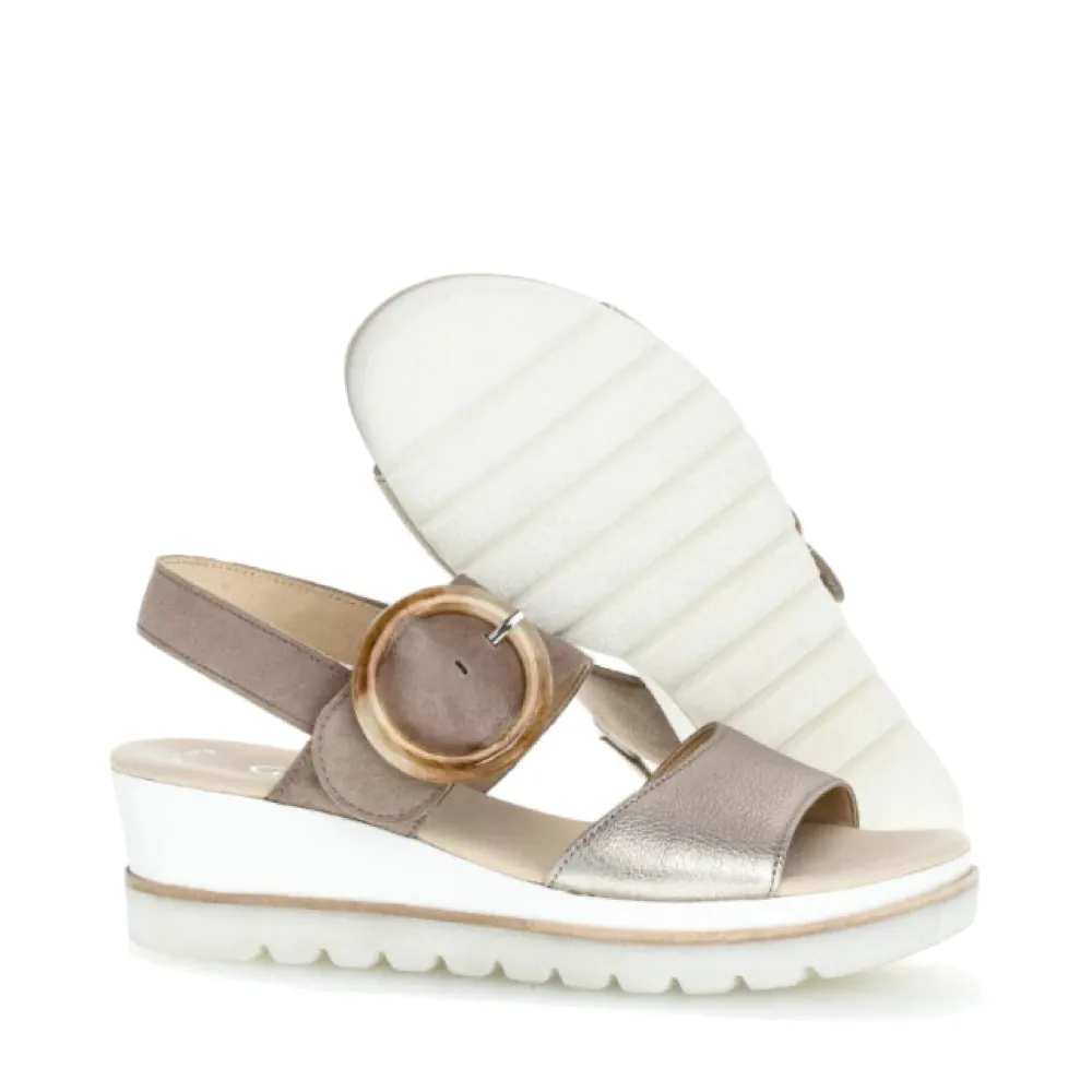 Gabor Women's Slingback Platform Wedge Sandal in Puder/Rabbit Beige/Metallic