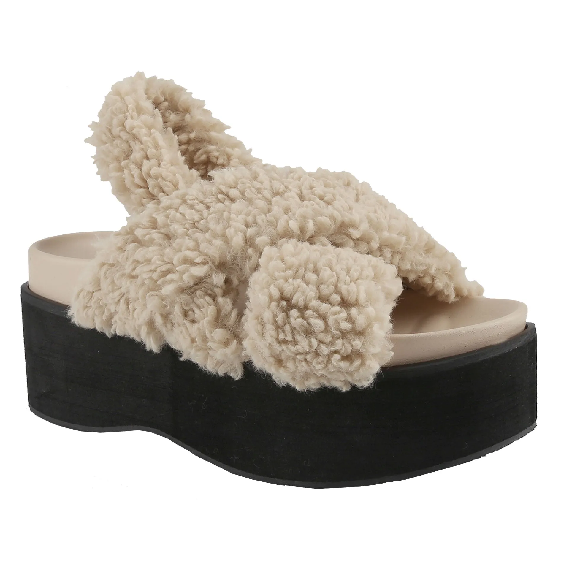 GAP-1 Nude Faux Fur Criss Cross Vamp Open Toe