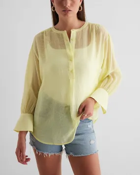 Gathered Sleeve Half Button Up Shirt in Citrus