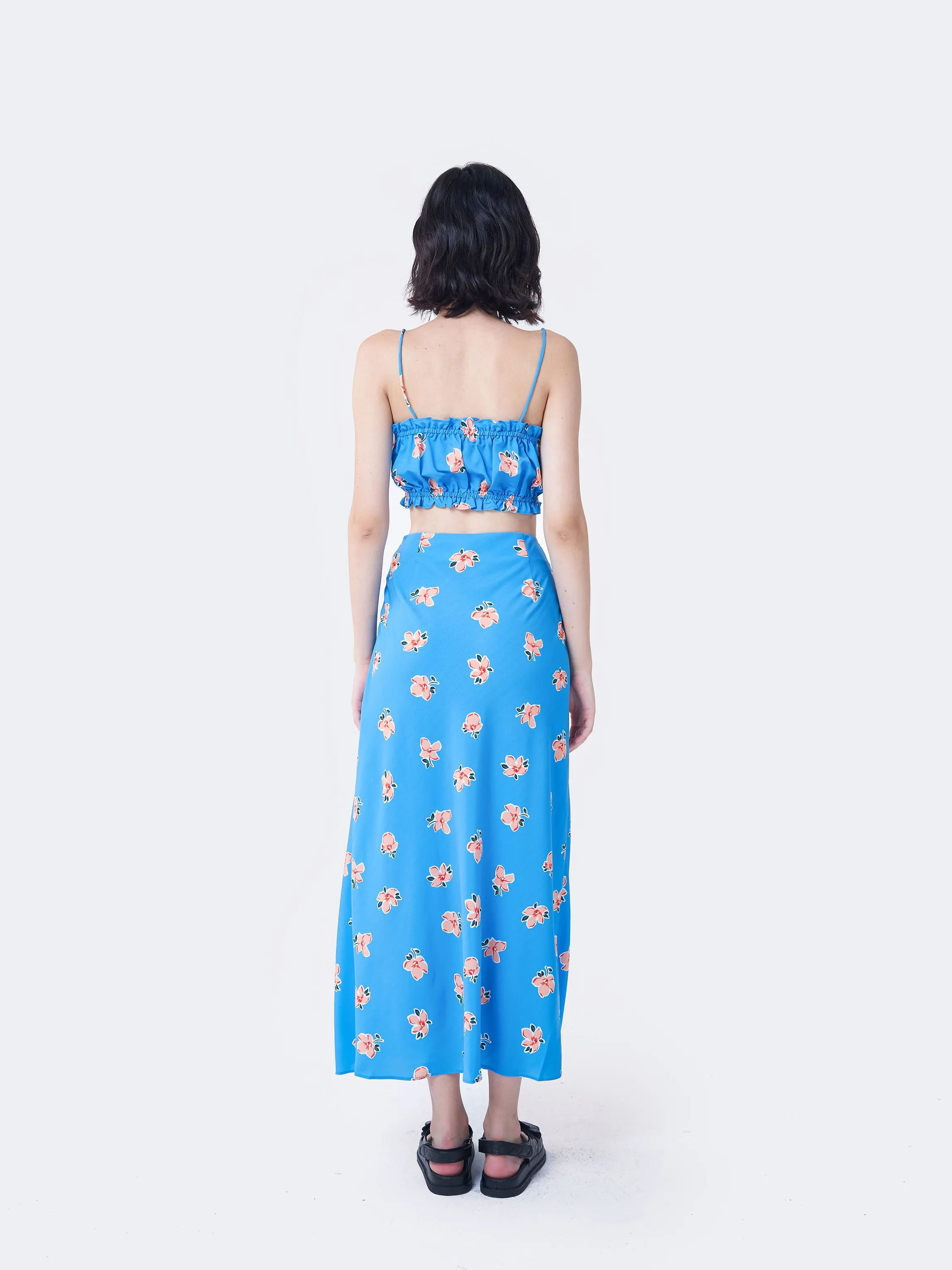 Glamorous Care Blue Orange Floral Midi Skirt