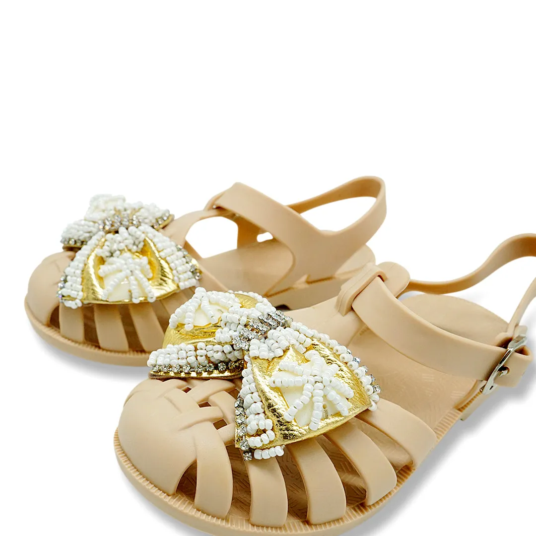 Gold Bow Beaded Embellished Jelly Sandal- Girls / Toddlers Shoes