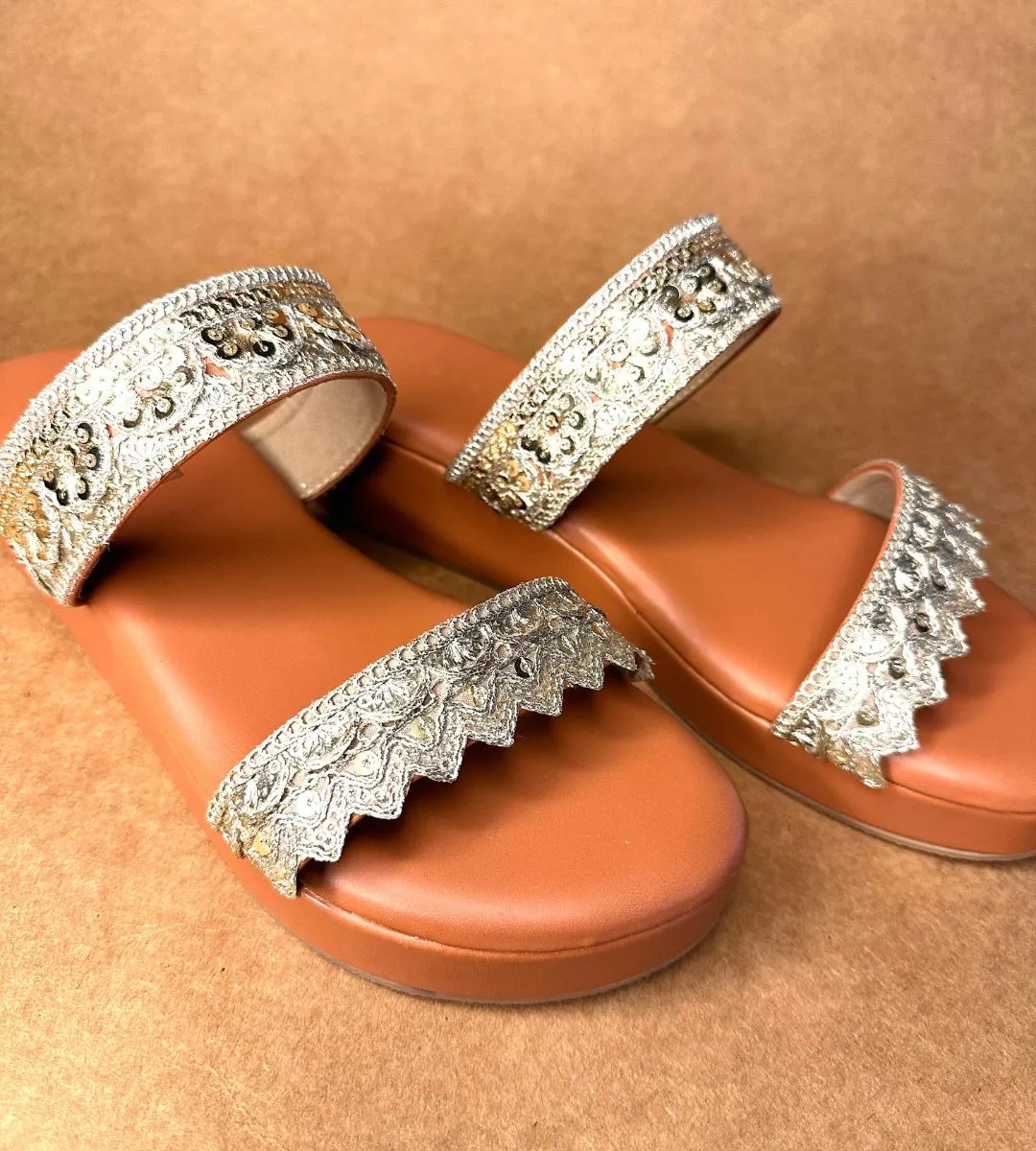 Gold Embroidered Comfort Sliders