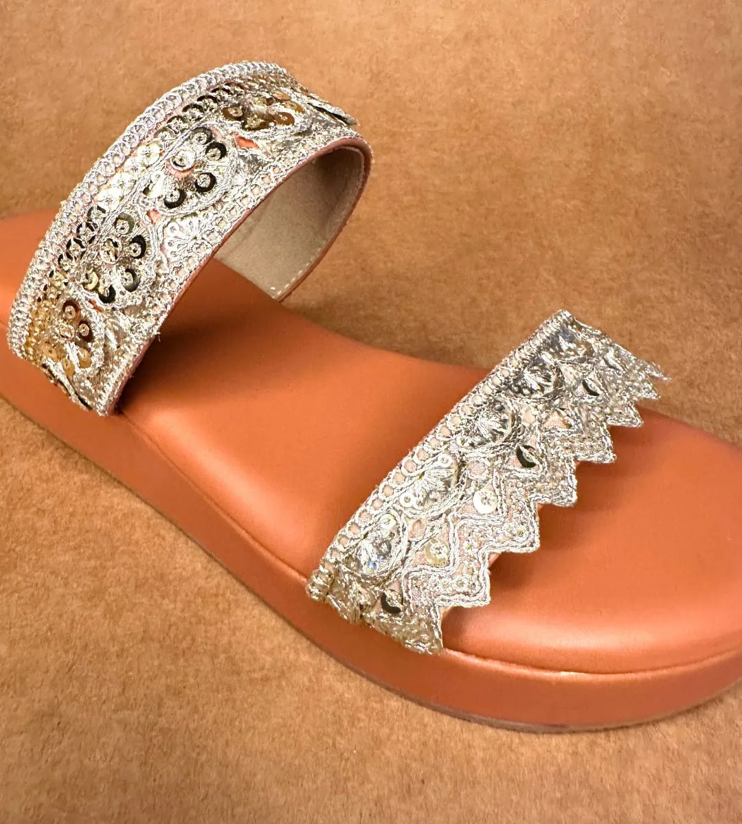 Gold Embroidered Comfort Sliders