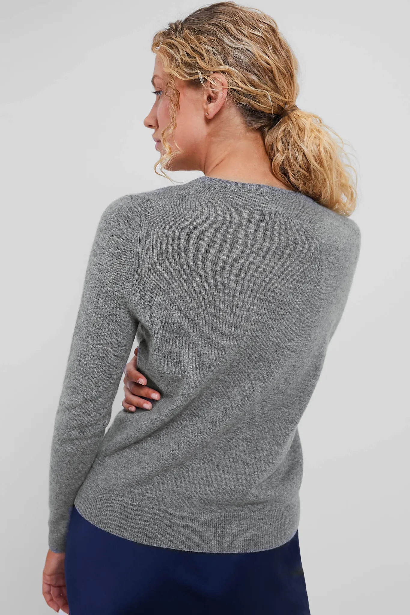 Gray Cashmere V-Neck Sweater