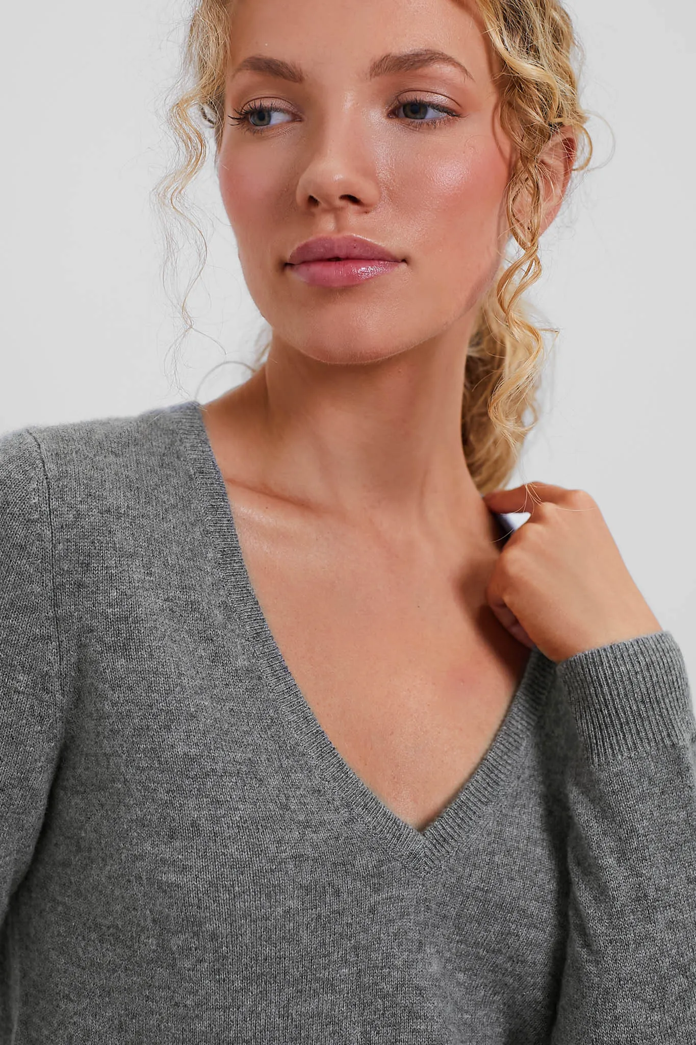 Gray Cashmere V-Neck Sweater