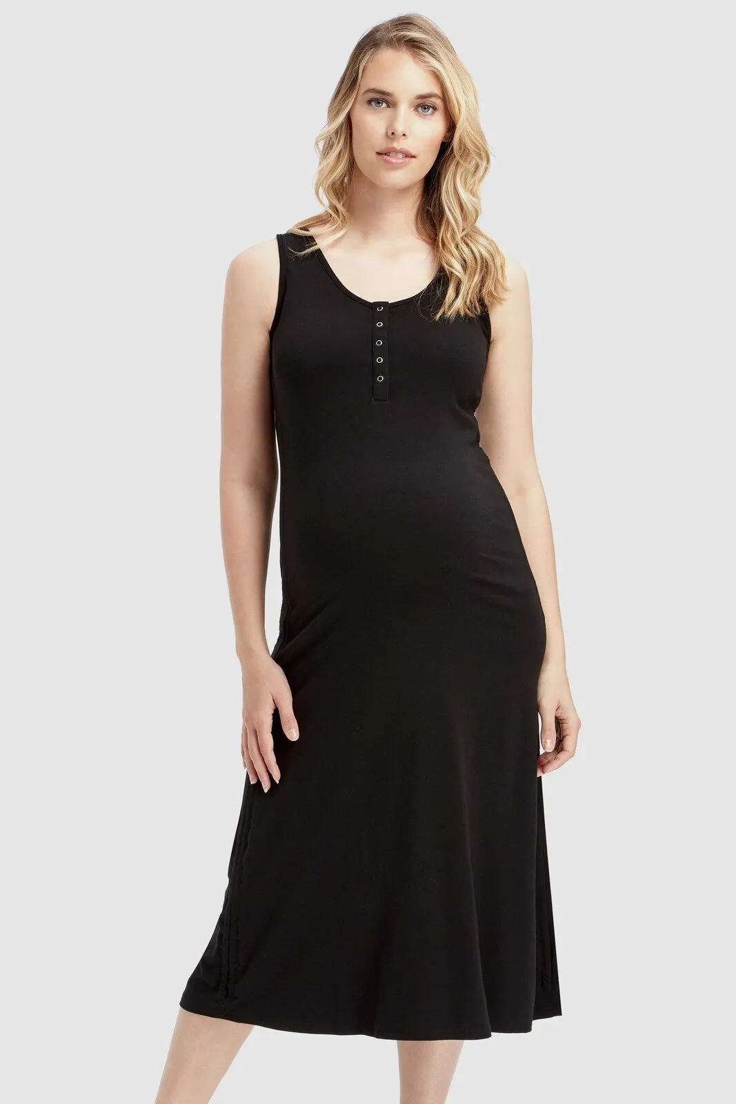 Henley Tank Maternity Dress - Black