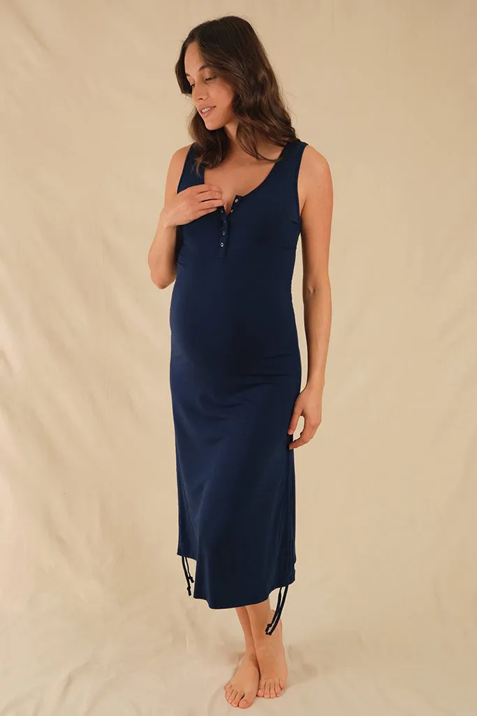 Henley Tank Maternity Dress - Navy