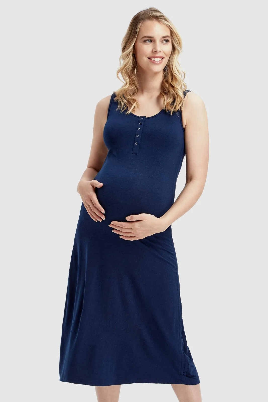 Henley Tank Maternity Dress - Navy