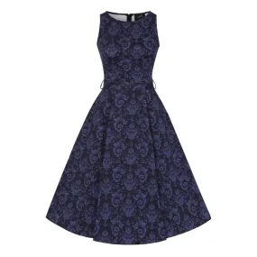 Hepburn Dress - Blue Damask