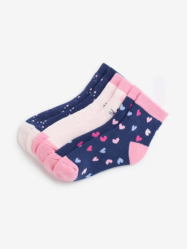 HOP Kids Blue Animal Design Cotton Blend Socks - Pack of 3