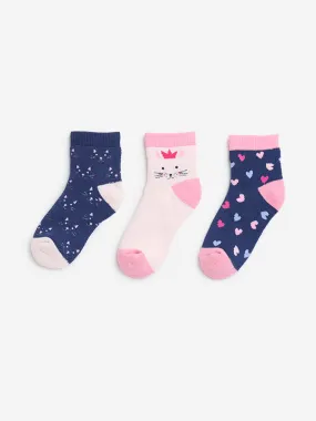 HOP Kids Blue Animal Design Cotton Blend Socks - Pack of 3