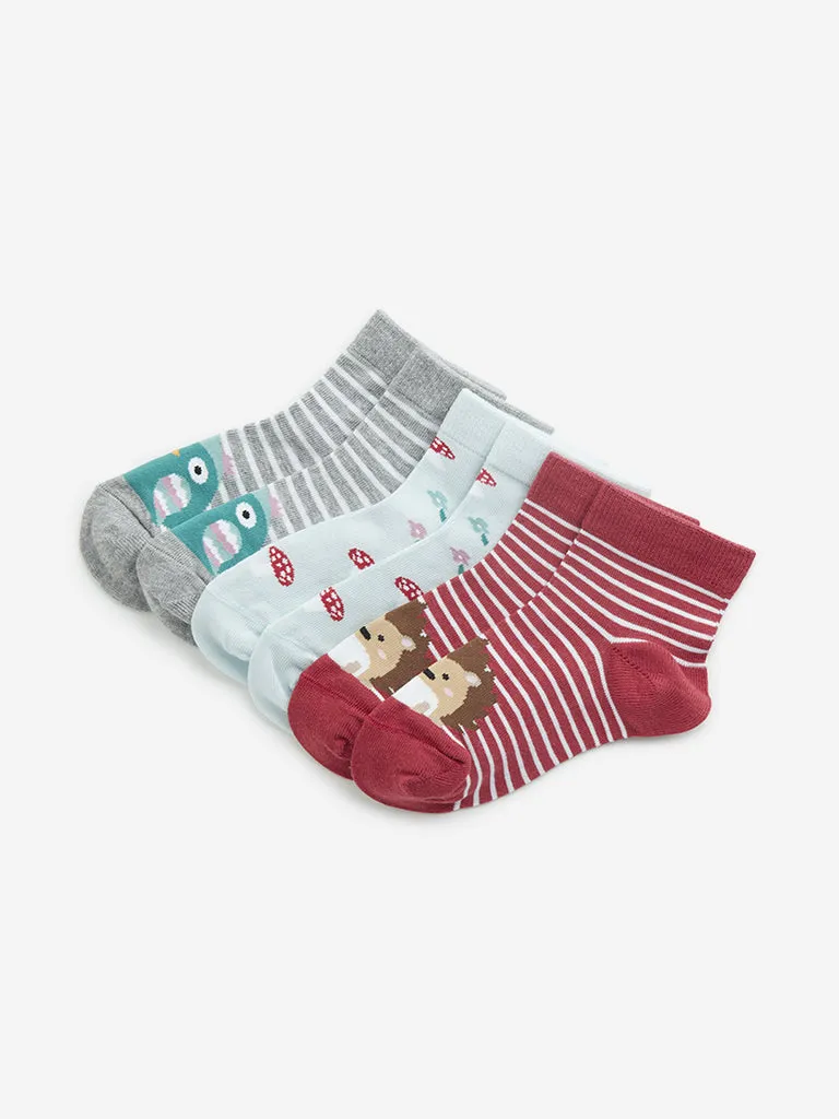 HOP Kids Multicolour Printed Socks - Pack of 3