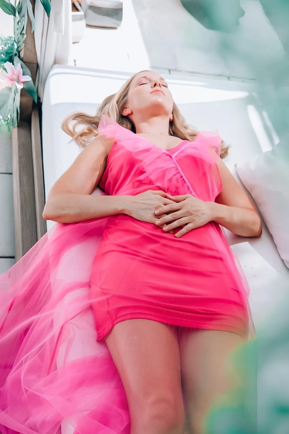 Hot Pink Ruffled Tulle Dress