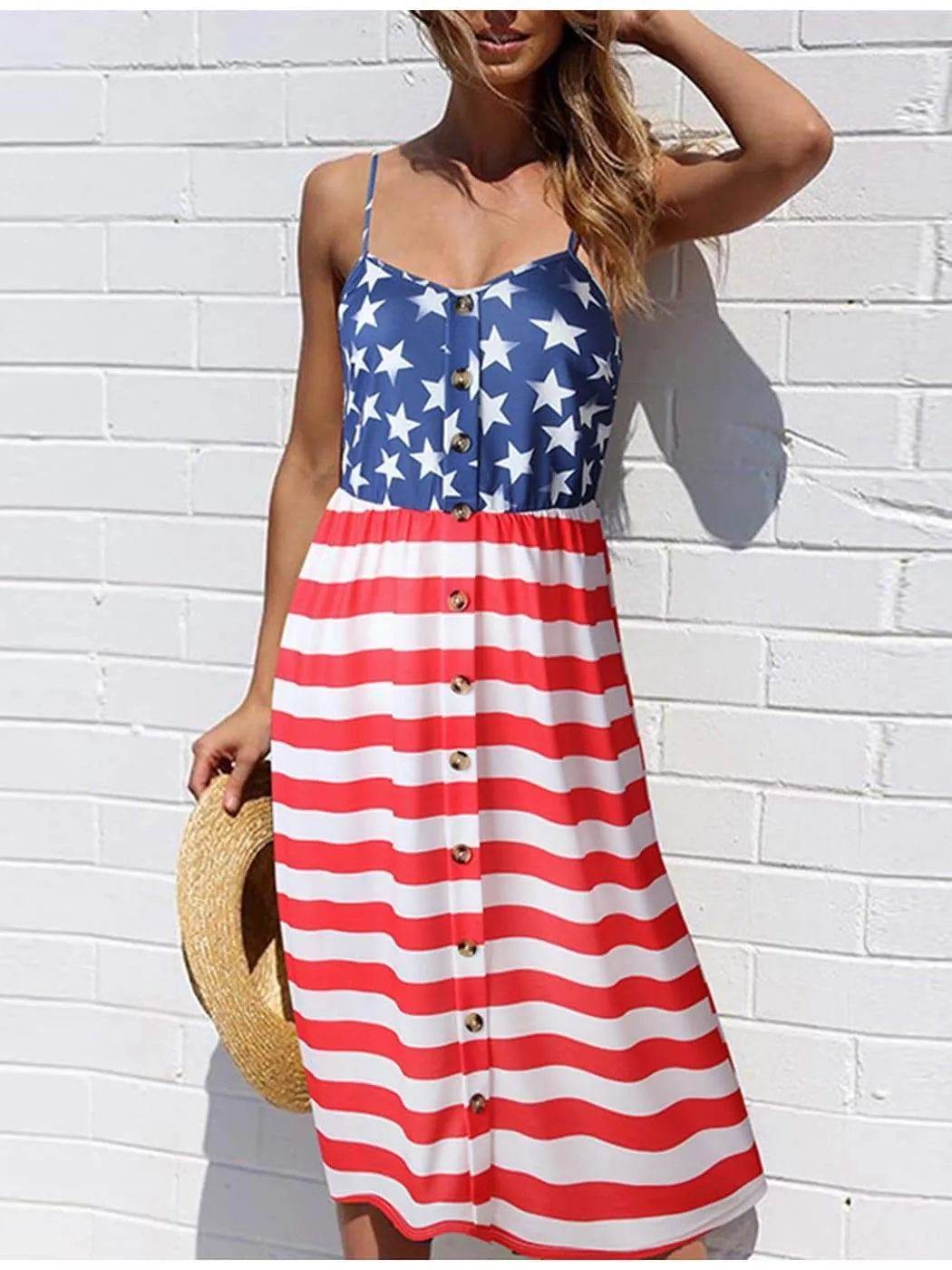 Independence Day Flag Dress With Suspenders And Buttons