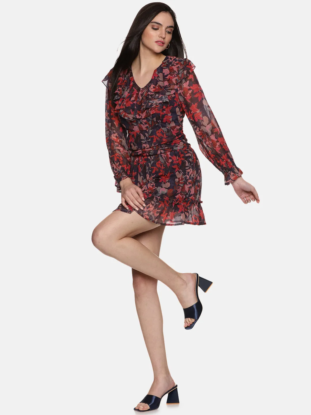 IS.U Floral Multicolor Ruffle Mini Dress