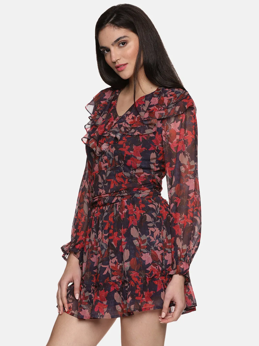 IS.U Floral Multicolor Ruffle Mini Dress