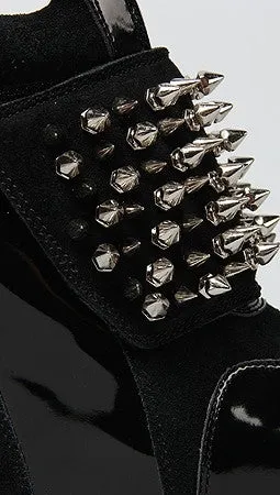 Jeffrey Campbell Spiked Dramo Shoe in Black Suede and Silver