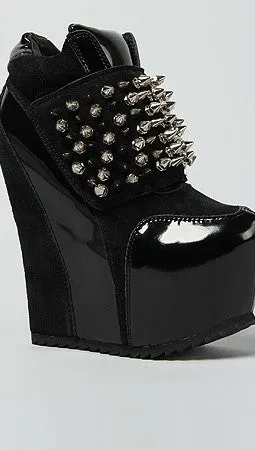 Jeffrey Campbell Spiked Dramo Shoe in Black Suede and Silver