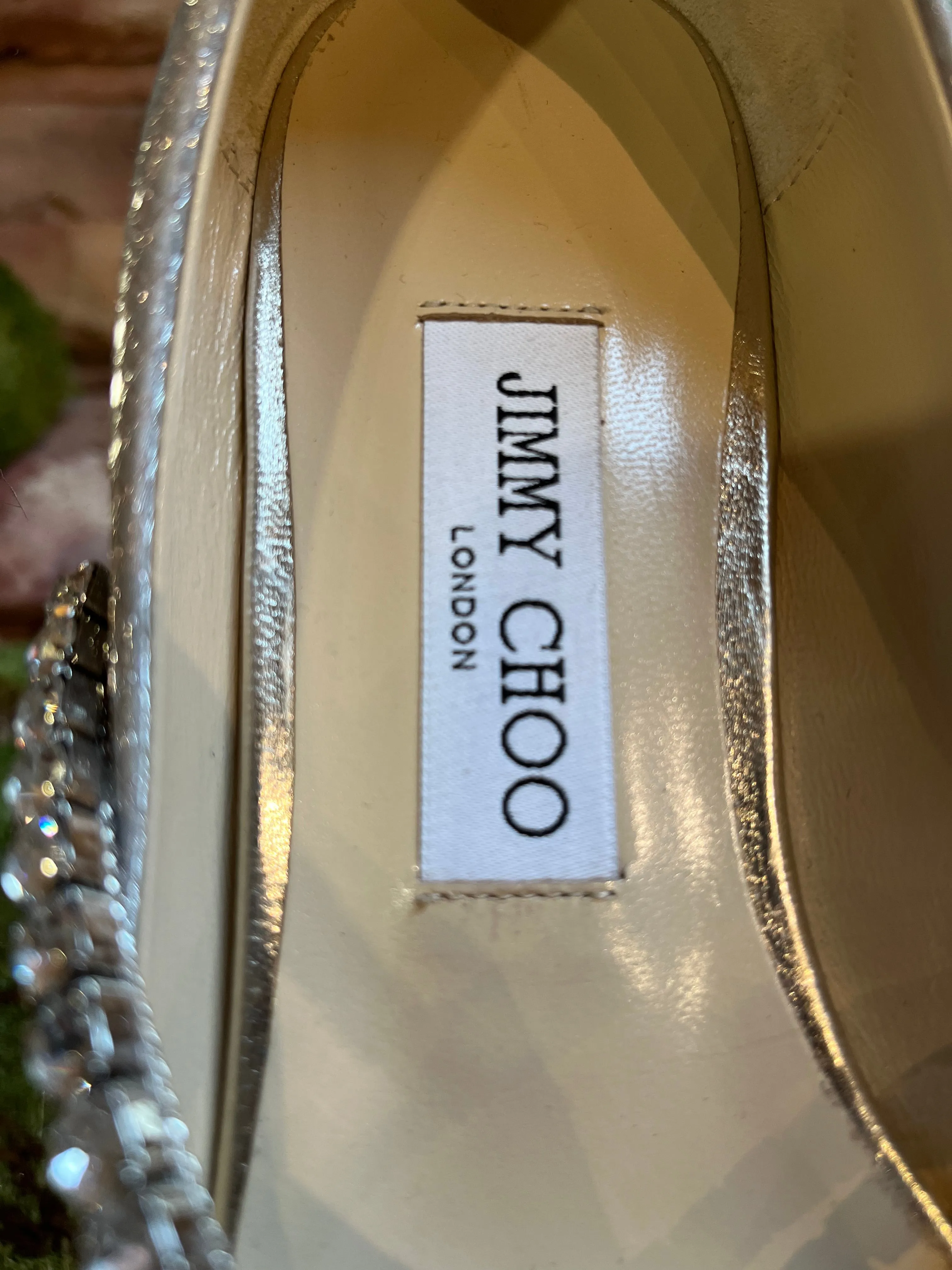 JIMMY CHOO Silver Leather Genevi Flat Sz39