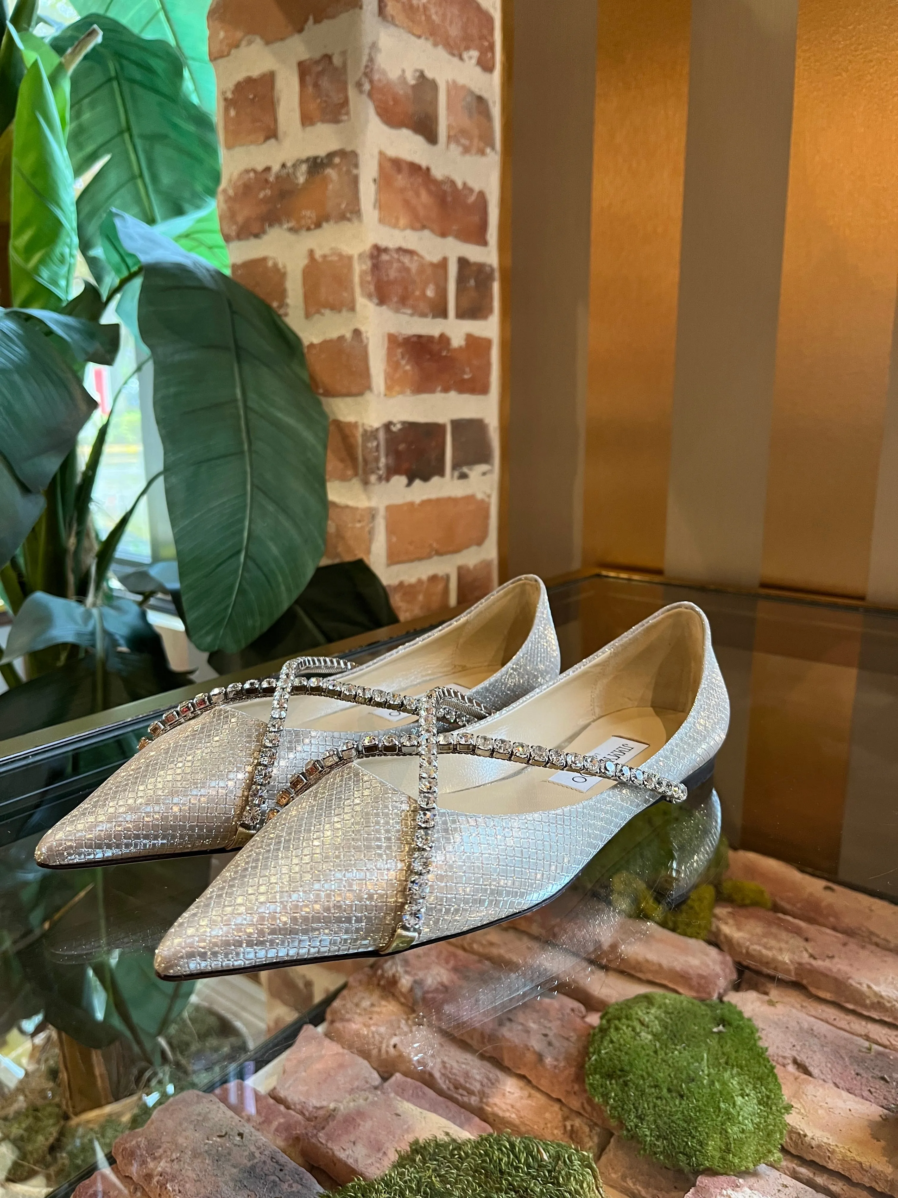 JIMMY CHOO Silver Leather Genevi Flat Sz39