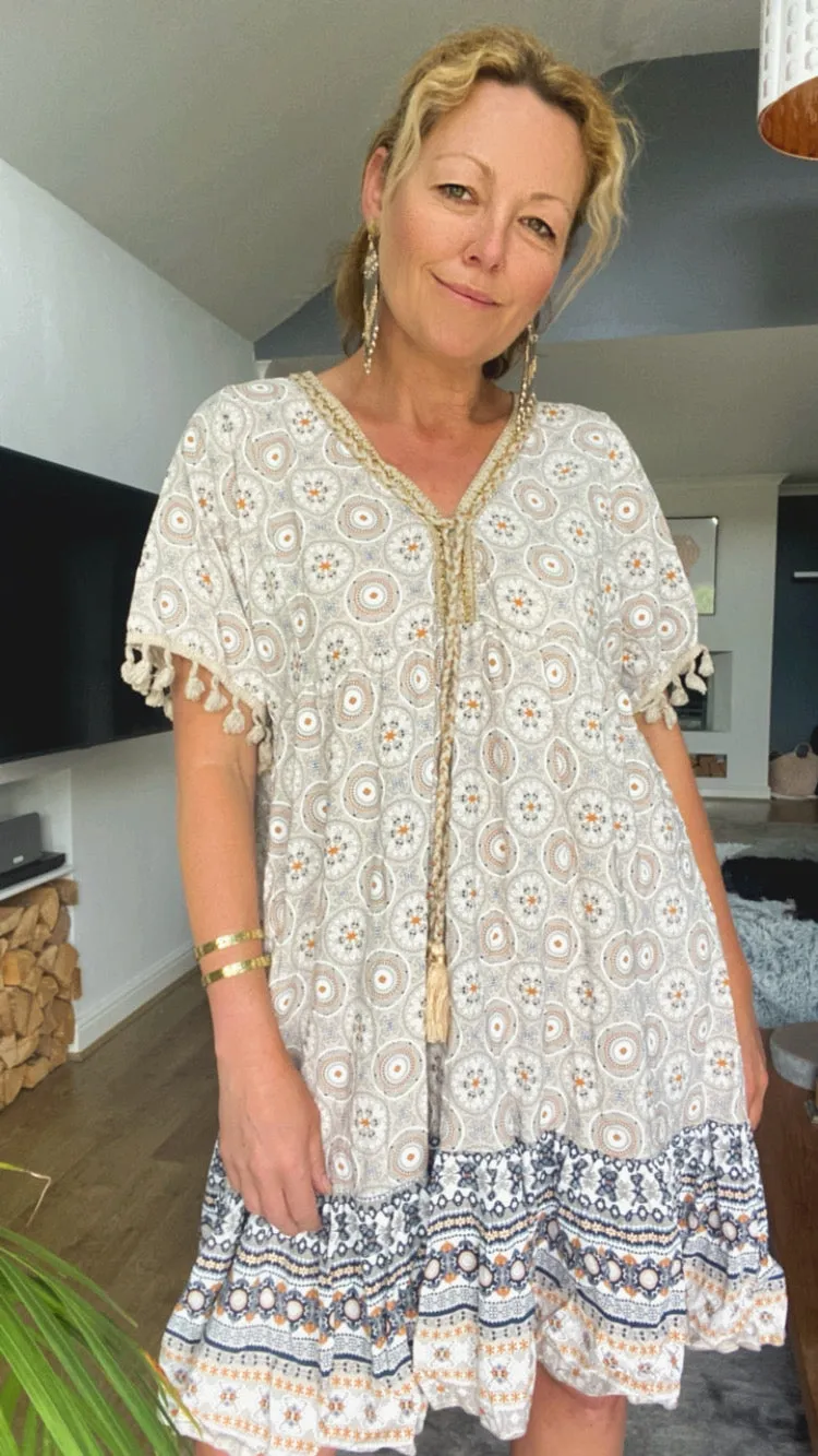 Kaftan Style Geometric Print Dress