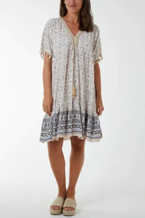 Kaftan Style Geometric Print Dress